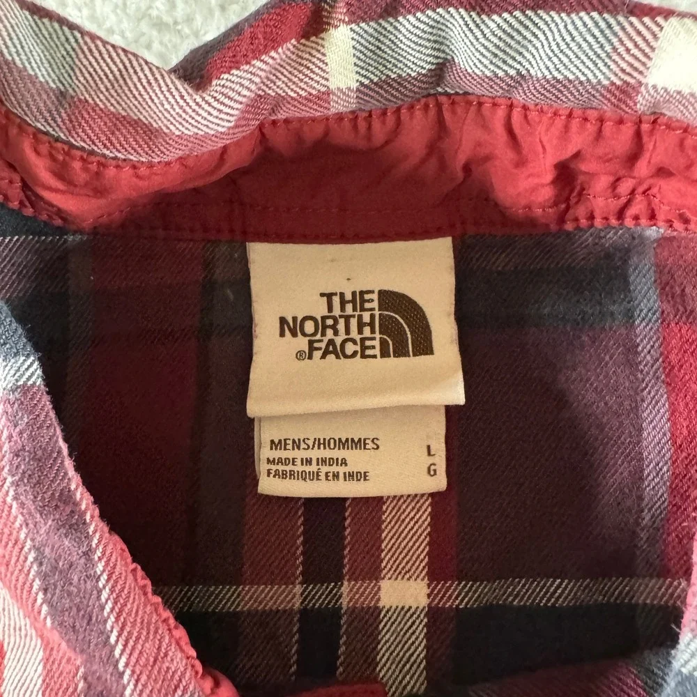 The North Face Men's Large Flannel Long Sleeve Red Black Plaid Button Pockets‎